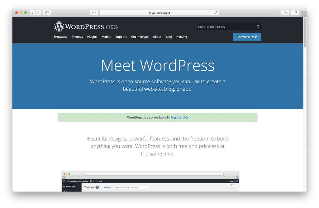 WordPress home page screenshot